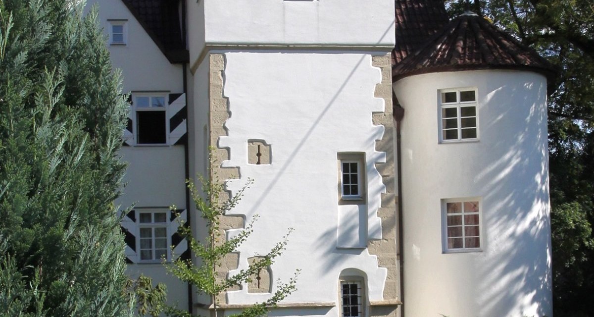 Schloss Riet mit weißer Fassade und Turm, umgeben von Bäumen und Rasenfläche. Klare, sonnige Wetterbedingungen., © Land der 1000 Hügel - Kraichgau-Stromberg Schloss Riet mit weißer Fassade und Turm, umgeben von Bäumen und Rasenfläche. Klare, sonnige Wetterbedingungen., © Land der 1000 Hügel - Kraichgau-Stromberg