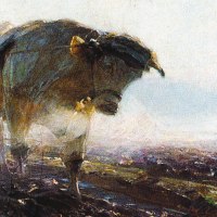 Gemälde von Heinrich von Zügel zeigt Ochsen, die auf einem Feld arbeiten. Die Tiere sind in Bewegung und ziehen landwirtschaftliche Geräte., © Stadt Murrhardt Gemälde von Heinrich von Zügel zeigt Ochsen, die auf einem Feld arbeiten. Die Tiere sind in Bewegung und ziehen landwirtschaftliche Geräte., © Stadt Murrhardt