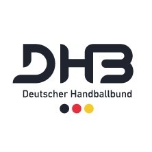 Logo des Deutschen Handballbundes mit den Buchstaben DHB und drei Punkten in Schwarz, Rot und Gold., © links im Bild