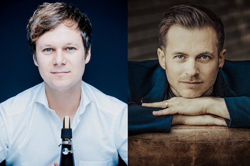 Zwei Männerporträts nebeneinander. Links ein Mann mit Klarinette, rechts ein Mann mit verschränkten Armen auf einer Oberfläche., © Stadt Winnenden Zwei Männerporträts nebeneinander. Links ein Mann mit Klarinette, rechts ein Mann mit verschränkten Armen auf einer Oberfläche., © Stadt Winnenden