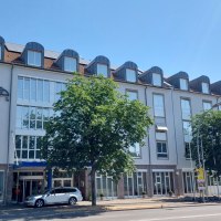 Moderne Hotelfassade mit großen Fenstern und Dachgauben, ein Baum und ein Auto davor. Klare, sonnige Wetterbedingungen., © Erikson Hotel