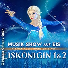 Plakat zur Musikshow 'Eisk&ouml;nigin 1 & 2' auf Eis, zeigt eine animierte Figur in blauem Kleid vor einem winterlichen Hintergrund., &copy; links im Bild