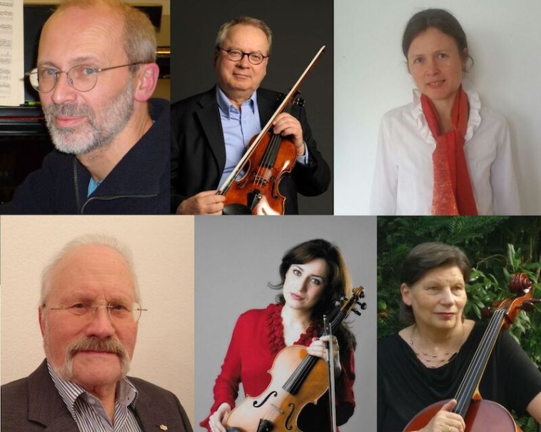 Sechs Porträts von Personen, teils mit Musikinstrumenten. Drei Männer und drei Frauen, die in unterschiedlichen Posen abgebildet sind., © Stadt Sindelfingen Sechs Porträts von Personen, teils mit Musikinstrumenten. Drei Männer und drei Frauen, die in unterschiedlichen Posen abgebildet sind., © Stadt Sindelfingen