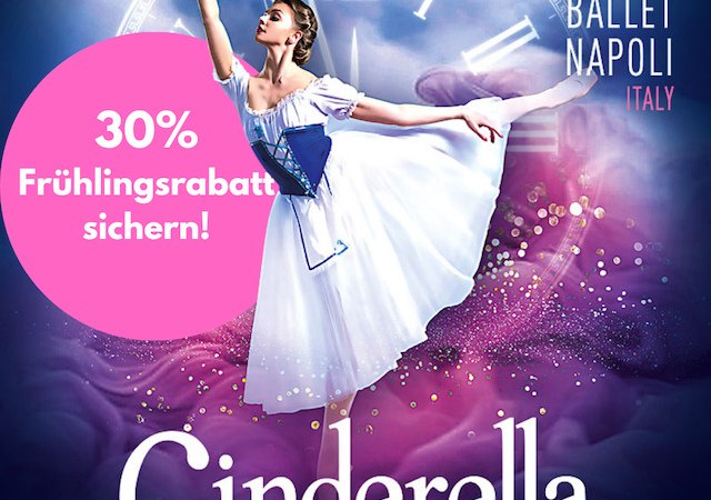 Eine Ballettt&auml;nzerin in einem wei&szlig;en Kleid posiert elegant vor einer gro&szlig;en Uhr. Der Hintergrund ist in lila und rosa T&ouml;nen gehalten., &copy; P.T.F. GmbH-Konzertagentur Friedmann