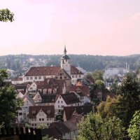 Malerische Stadtansicht mit einem zentralen Gebäude mit Turm, umgeben von roten Dächern, Bäumen und Hügeln im Hintergrund., © Natur.Nah. Schönbuch & Heckengäu Malerische Stadtansicht mit einem zentralen Gebäude mit Turm, umgeben von roten Dächern, Bäumen und Hügeln im Hintergrund., © Natur.Nah. Schönbuch & Heckengäu