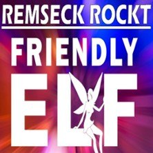 Logo mit der Aufschrift 'Remseck Rockt Friendly Elf' vor einem bunten Hintergrund. Eine stilisierte Elfenfigur ist in das Design integriert., &copy; links im Bild