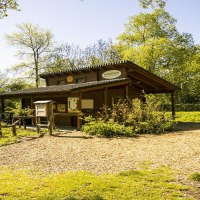 Ein kleines Holzgebäude im Grünen mit der Aufschrift 'Alvarium', umgeben von Bäumen und einem Kiesweg., © SMG, Sarah Schmid