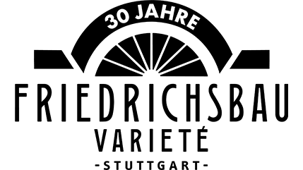 Logo des Friedrichsbau Varieté Stuttgart mit Schriftzug '30 Jahre' und stilisiertem Bogen., © Friedrichsbau Varieté