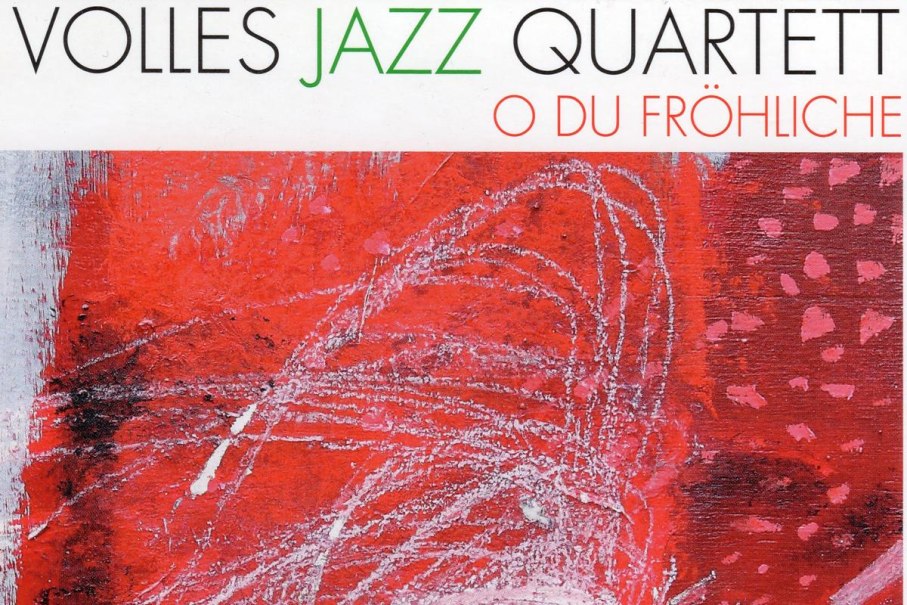 CD-Cover mit dem Titel 'Volles Jazz Quartett O Du Fröhliche'. Abstrakte rote Kunst mit weißen Linien., © Städtische Musikschule Esslingen