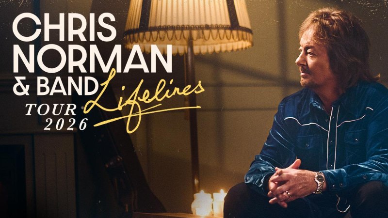 Werbeposter f&uuml;r die Chris Norman & Band Lifelines Tour 2026. Ein Mann sitzt in einem schwach beleuchteten Raum mit Lampe und Kerzen., &copy; Ludwigsburg