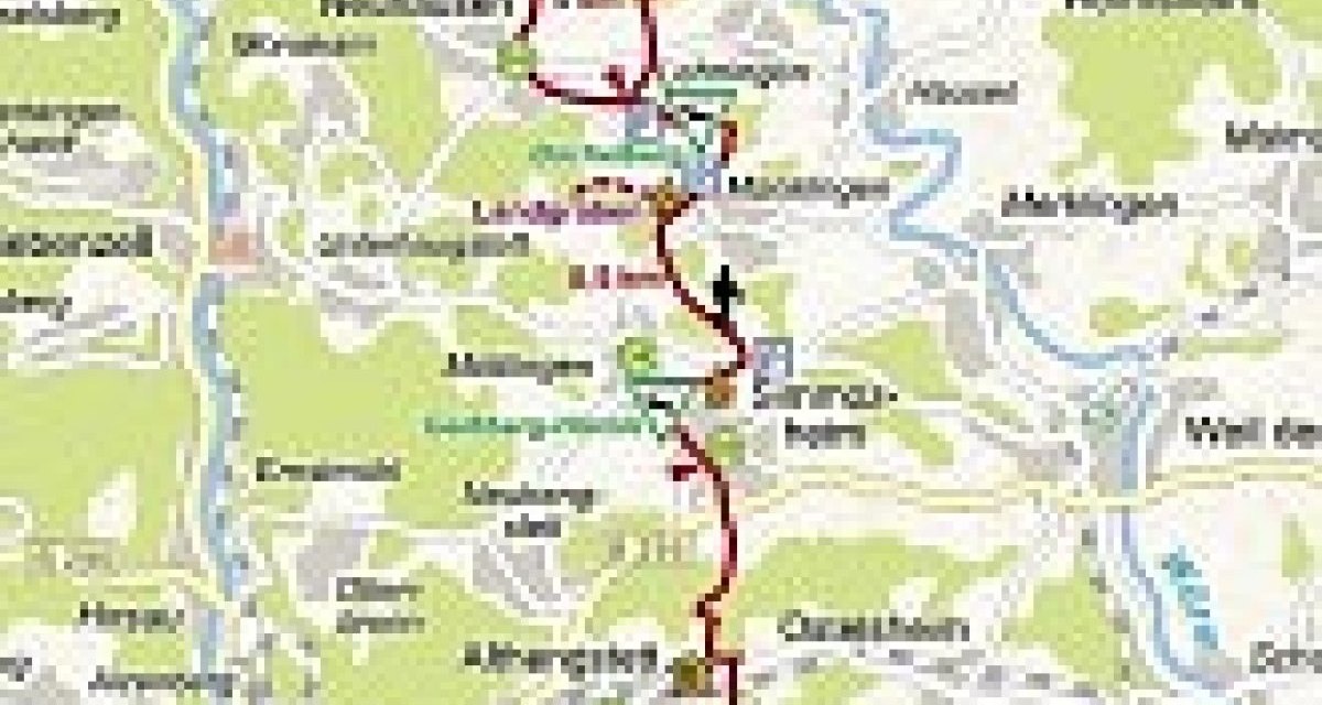 Karte zeigt eine markierte Route durch eine ländliche Region mit Städten und Flüssen. Die Route verläuft von Norden nach Süden., © Natur.Nah. Schönbuch & Heckengäu Karte zeigt eine markierte Route durch eine ländliche Region mit Städten und Flüssen. Die Route verläuft von Norden nach Süden., © Natur.Nah. Schönbuch & Heckengäu