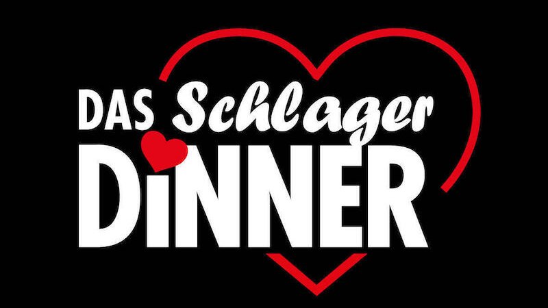 Logo von 'Das Schlager Dinner' in wei&szlig;er Schrift auf schwarzem Hintergrund, umrahmt von einem roten Herz., &copy; engesser marketing GmbH