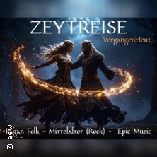 Zwei tanzende Figuren in magischem Licht, umgeben von Funken. Text: Zeytreise - VergangenHeut, Pagan Folk, Mittelalter (Rock), Epic Music., © links im Bild