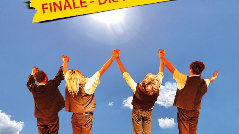 Vier Personen halten sich vor einem sonnigen Himmel an den Händen. Oben steht "FINALE - Die Abschiedstour" auf einem gelben Banner., © WAVELAND Records Vier Personen halten sich vor einem sonnigen Himmel an den Händen. Oben steht "FINALE - Die Abschiedstour" auf einem gelben Banner., © WAVELAND Records