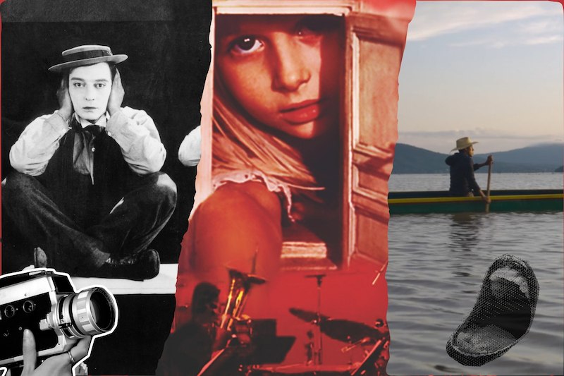 Collage mit einem alten Filmstar, einer Frau in einem Fenster und einer Person in einem Boot auf einem See. Eine Kamera und ein Schuh sind ebenfalls zu sehen., © Kulturhaus Schwanen Collage mit einem alten Filmstar, einer Frau in einem Fenster und einer Person in einem Boot auf einem See. Eine Kamera und ein Schuh sind ebenfalls zu sehen., © Kulturhaus Schwanen