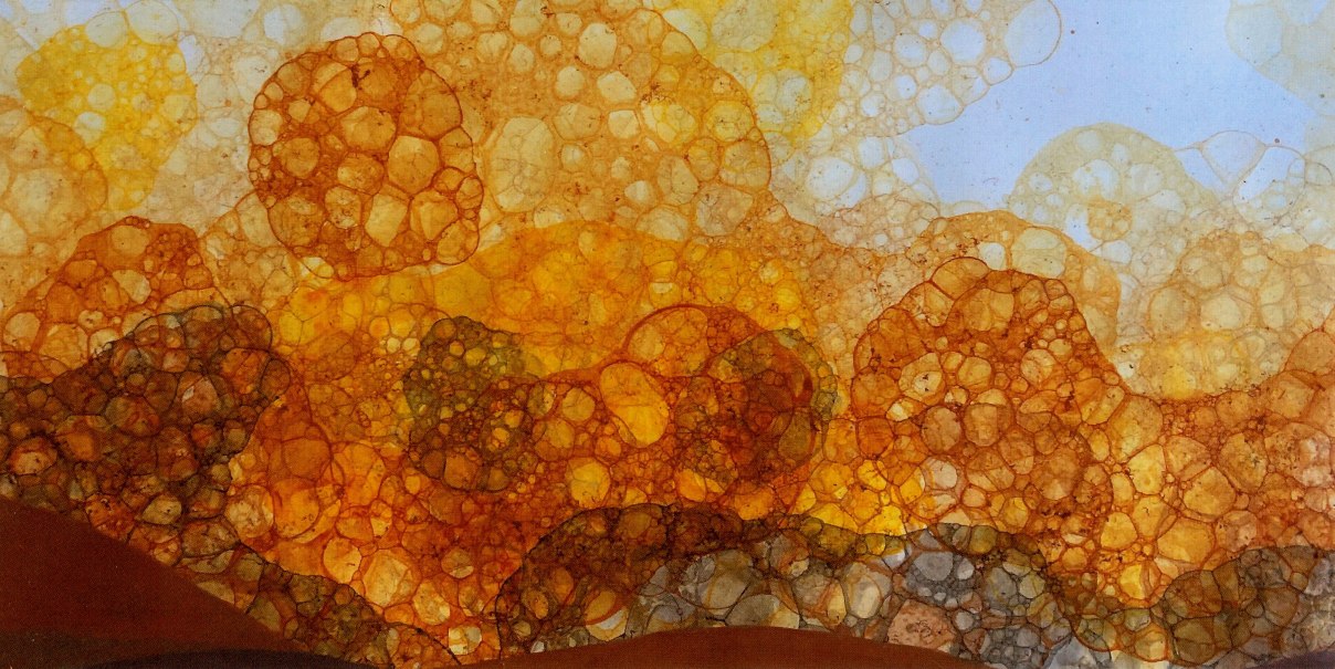 "Erschöpfung" aus der Serie "Luft", Tusche und Acryl auf Papier - Optik erinnert an Schaum, in Farbabstufungen von beige bis dunkelbraun, © Naomi Akimoto "Erschöpfung" aus der Serie "Luft", Tusche und Acryl auf Papier - Optik erinnert an Schaum, in Farbabstufungen von beige bis dunkelbraun, © Naomi Akimoto