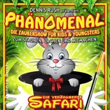 Plakat f&uuml;r die Zaubershow 'Ph&auml;nomenal' mit einem Hasen im Zylinder und dem Titel 'Die verzauberte Safari'., &copy; links im Bild