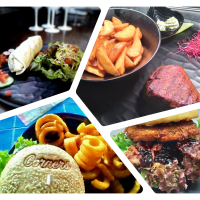 Collage von Gerichten: Wrap mit Salat, Steak mit Kartoffelecken, Burger mit Salat und Pommes. Der Burger hat "Corners" auf dem Brötchen., © Corners Sindelfingen Collage von Gerichten: Wrap mit Salat, Steak mit Kartoffelecken, Burger mit Salat und Pommes. Der Burger hat "Corners" auf dem Brötchen., © Corners Sindelfingen