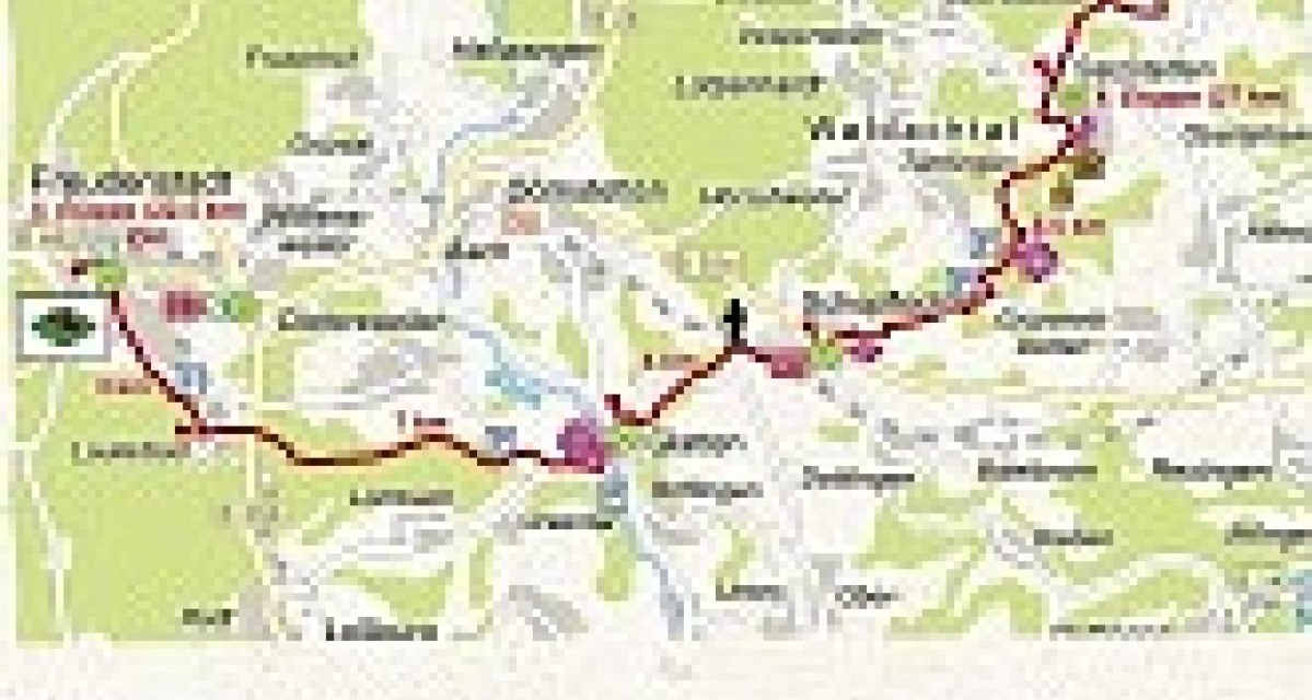 Karte der fünften Etappe mit einer markierten Route, die durch verschiedene Städte und Landschaften führt. Start- und Zielpunkte sind hervorgehoben., © Natur.Nah. Schönbuch & Heckengäu Karte der fünften Etappe mit einer markierten Route, die durch verschiedene Städte und Landschaften führt. Start- und Zielpunkte sind hervorgehoben., © Natur.Nah. Schönbuch & Heckengäu