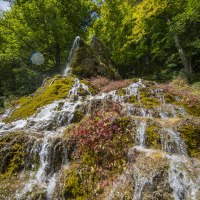 Der G&uuml;tersteiner Wasserfall flie&szlig;t &uuml;ber moosbewachsene Felsen, umgeben von dichtem, gr&uuml;nem Wald. Sonnenlicht f&auml;llt durch die B&auml;ume., &copy; Bad Urach Tourismus