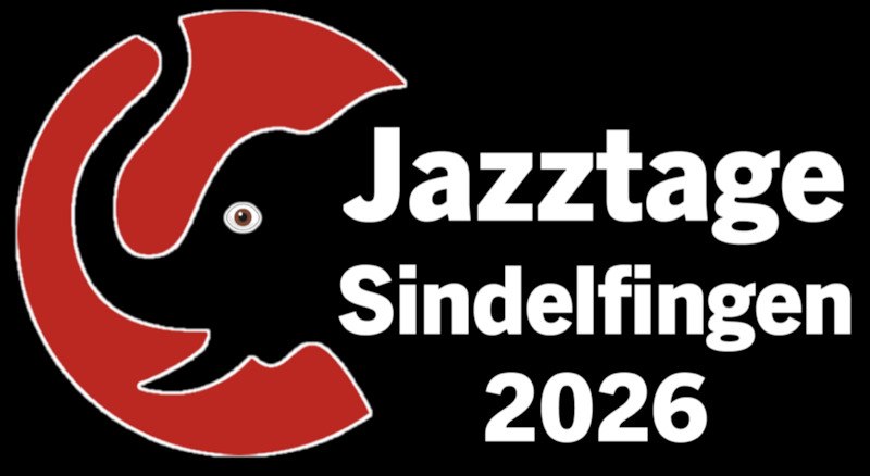 Logo der Jazztage Sindelfingen 2026 mit einem stilisierten roten Elefantenkopf und wei&szlig;em Text auf schwarzem Hintergrund., &copy; Interessengemeinschaft Kultur Sindelfingen / B&ouml;blingen e.V.