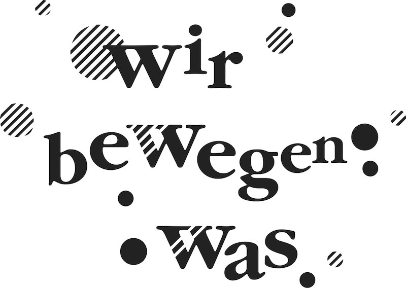 Schriftzug 'Wir bewegen was' in Schwarz-Weiß mit dekorativen Punkten und Streifen., © KKultur-live