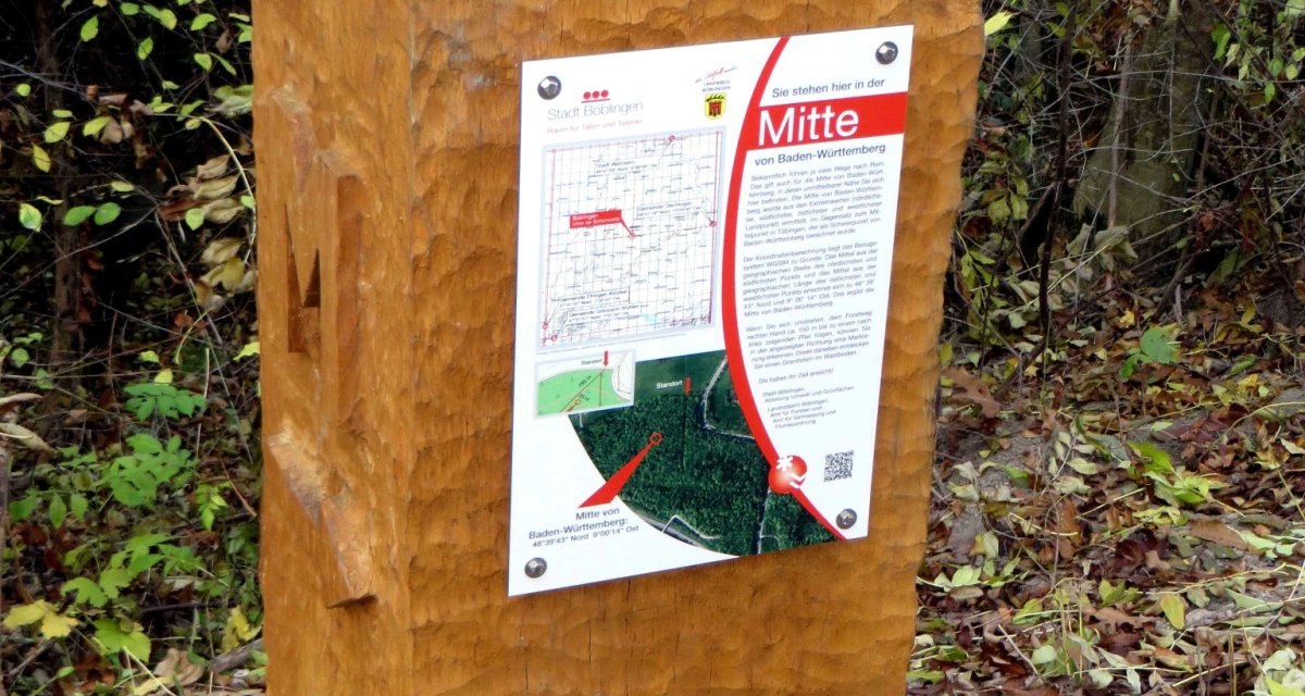 Wegweiser zur  "Mitte von Baden-W&uuml;rttemberg", &copy; Schw&auml;bischer Albverein, Ortsgruppe B&ouml;blingen