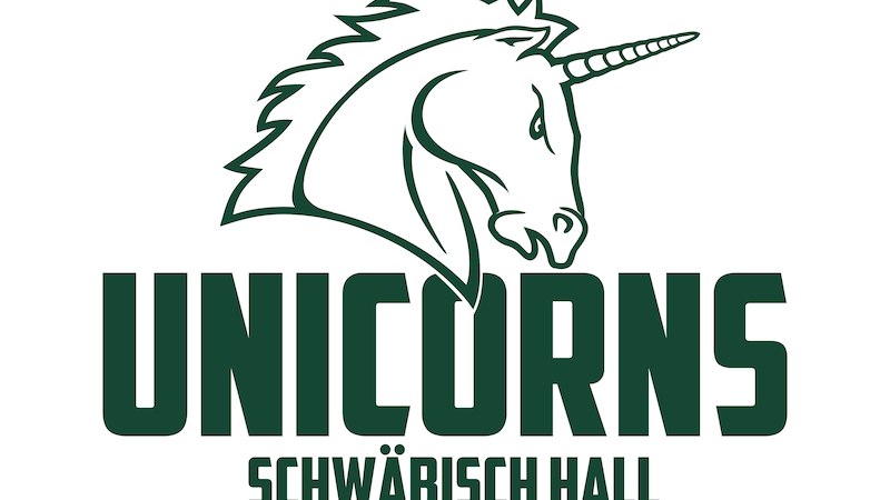 Das Logo der Schw&auml;bisch Hall Unicorns zeigt einen stilisierten Einhornkopf &uuml;ber dem Schriftzug des Teamnamens., &copy; TSG Schw&auml;bisch Hall e.V.