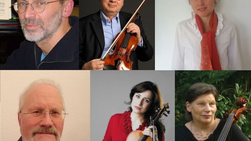 Sechs Porträts von Personen, teils mit Musikinstrumenten. Drei Männer und drei Frauen, die in unterschiedlichen Posen abgebildet sind., © Stadt Sindelfingen Sechs Porträts von Personen, teils mit Musikinstrumenten. Drei Männer und drei Frauen, die in unterschiedlichen Posen abgebildet sind., © Stadt Sindelfingen