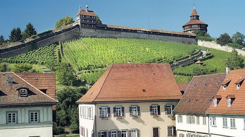 Burg in Esslingen am Neckar mit Weinbergen im Hintergrund und traditionellen H&auml;usern im Vordergrund., &copy; Esslinger Stadtmarketing & Tourismus GmbH