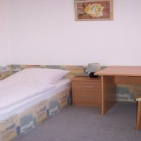 Ein schlichtes Zimmer mit Einzelbett, Schreibtisch, Stuhl und Nachttisch. An der Wand hängt ein Blumenbild., © Hotel Traube