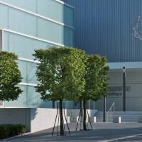 Moderne Architektur des Schauwerks Sindelfingen mit Glasfassade, Bäumen und einer abstrakten Skulptur auf dem Dach., © Stuttgart-Marketing GmbH