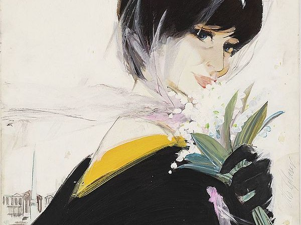 Otto Glaser, Dame mit Maiglöckchenstrauß, Originalentwurf für Salamander Werbung, 1960er Jahre, Gouache auf Papier, 50 x 50 cm. Fotograf: Frank Kleinbach., © Stadt Kornwestheim Otto Glaser, Dame mit Maiglöckchenstrauß, Originalentwurf für Salamander Werbung, 1960er Jahre, Gouache auf Papier, 50 x 50 cm. Fotograf: Frank Kleinbach., © Stadt Kornwestheim