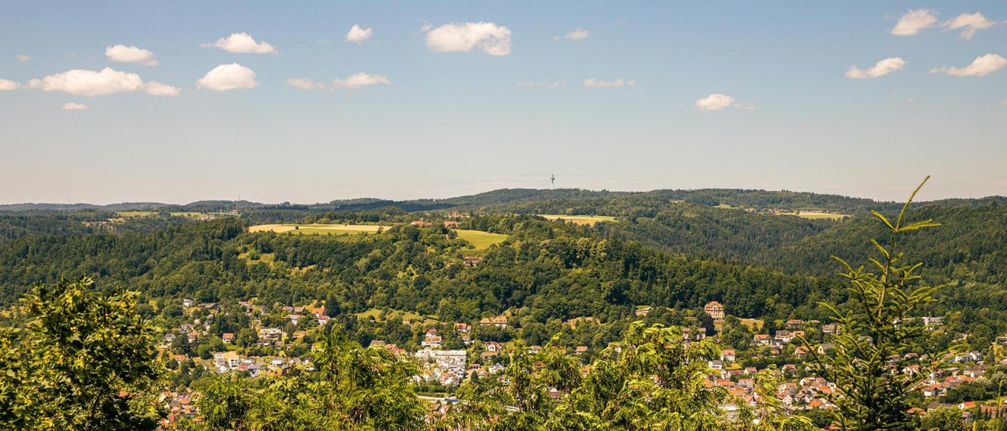 Panoramablick auf Murrhardt mit gr&uuml;nen H&uuml;geln, W&auml;ldern und verstreuten H&auml;usern unter einem klaren blauen Himmel., &copy; Stuttgart-Marketing GmbH, Sarah Schmid