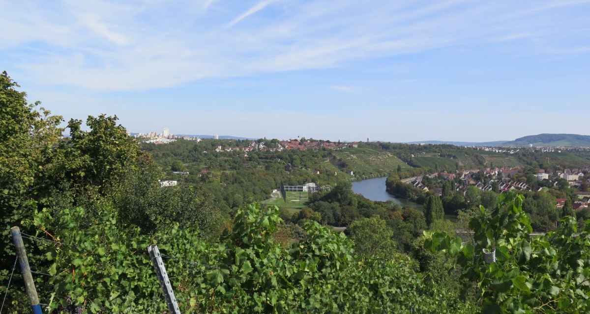 Panoramablick auf den Neckar, umgeben von gr&uuml;nen Weinbergen und H&auml;usern unter blauem Himmel., &copy; Stuttgart-Marketing GmbH