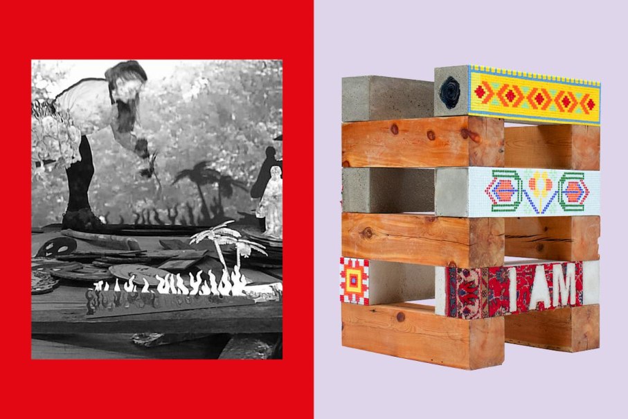 Serena Ferrario, In the end, 2023, Videostill (links) und Ramazan Can: The setter of nomad is a manav, the one who builds a house from wwod a tahtaci, 2022, © Serena Ferrario, In the end, 2023, Videostill (links) und Ramazan Can: The setter of nomad is a manav, the one who builds a house from wwod a tahtaci, 2022