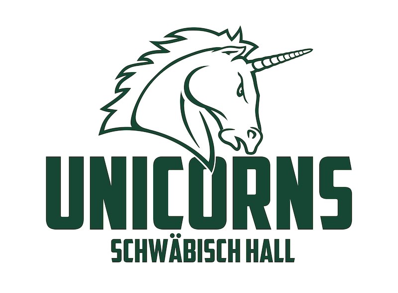 Das Logo der Schw&auml;bisch Hall Unicorns zeigt einen stilisierten Einhornkopf &uuml;ber dem Schriftzug des Teamnamens., &copy; TSG Schw&auml;bisch Hall e.V.