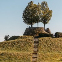 Eine grasbewachsene Erhebung mit einer Treppe führt zu einer Plattform mit Bäumen. Der Himmel ist klar und blau., © Stuttgart-Marketing GmbH, Sarah Schmid