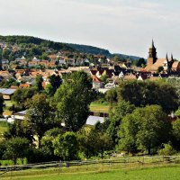 Stadtansicht mit Kirche im Zentrum, umgeben von Häusern und grüner Landschaft. Im Vordergrund sind Bäume und Wiesen zu sehen., © Natur.Nah. Schönbuch & Heckengäu Stadtansicht mit Kirche im Zentrum, umgeben von Häusern und grüner Landschaft. Im Vordergrund sind Bäume und Wiesen zu sehen., © Natur.Nah. Schönbuch & Heckengäu