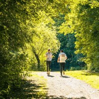 Zwei Personen spazieren auf einem sonnigen Waldweg, umgeben von üppigem Grün. Die Szene strahlt Ruhe und Naturverbundenheit aus., © Stuttgart-Marketing GmbH, Sarah Schmid Zwei Personen spazieren auf einem sonnigen Waldweg, umgeben von üppigem Grün. Die Szene strahlt Ruhe und Naturverbundenheit aus., © Stuttgart-Marketing GmbH, Sarah Schmid