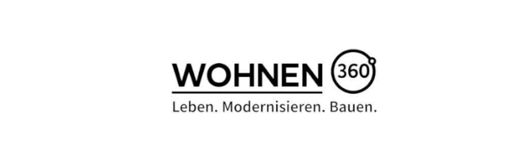 Das Logo von WOHNEN360&deg; zeigt den Namen mit einem Kreis um die Zahl 360 und den Slogan 'Leben. Modernisieren. Bauen.' darunter., &copy; Ungeheuer + Ulmer KG GmbH + Co.