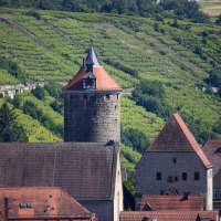 Die obere Burganlage in Besigheim mit einem Turm und Gebäuden, umgeben von grünen Weinbergen., © Achim Mende Die obere Burganlage in Besigheim mit einem Turm und Gebäuden, umgeben von grünen Weinbergen., © Achim Mende