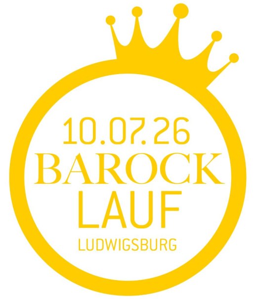 Gelbes Logo des BarockLaufs in Ludwigsburg mit Datum 10.07.26 und einer Krone oben., &copy; Ludwigsburg