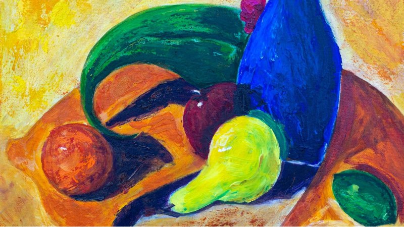 Einladung zur Vernissage der Ausstellung VIELFALT im Kunstwerk Fellbach. Buntes Stillleben im Hintergrund. Termine und K&uuml;nstlerdetails sind aufgef&uuml;hrt.