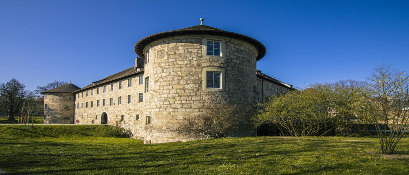 Turm des Schorndorfer Burgschloss im Weitwinkel, © SMG, Sarah Schmid