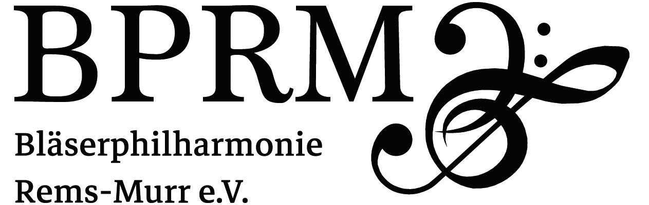 Logo der Bl&auml;serphilharmonie Rems-Murr e.V. mit gro&szlig;em Schriftzug 'BPRM' und einem stilisierten Notenschl&uuml;ssel., &copy; Backnang