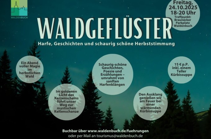 Waldgeflüster: Harfe, Geschichten und schaurig schöne Herbststimmung, © Stadt Waldenbuch Waldgeflüster: Harfe, Geschichten und schaurig schöne Herbststimmung, © Stadt Waldenbuch