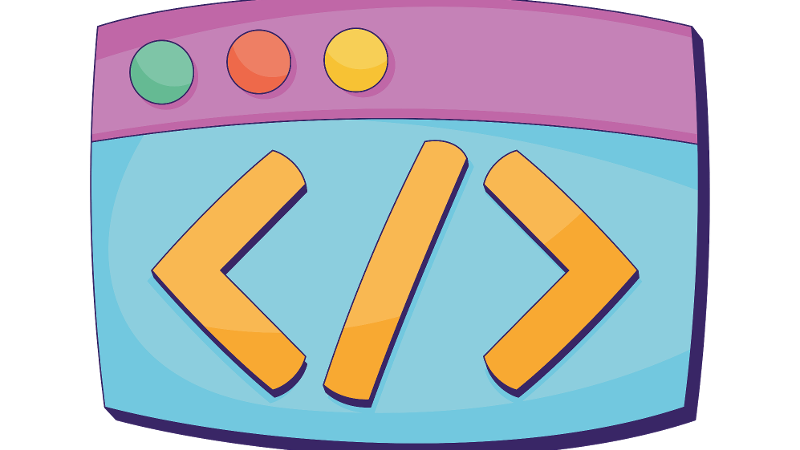 Illustration eines Computerfensters mit bunten Schaltflächen und HTML-Code-Symbolen in der Mitte., © Stadtbibliothek Sindelfingen Illustration eines Computerfensters mit bunten Schaltflächen und HTML-Code-Symbolen in der Mitte., © Stadtbibliothek Sindelfingen