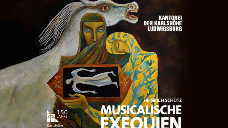 Ein mystisches Gem&auml;lde zeigt eine Figur mit einem Pferd im Hintergrund. Der Schriftzug 'Musicalische Exequien' von Heinrich Sch&uuml;tz ist prominent platziert., &copy; Ludwigsburg