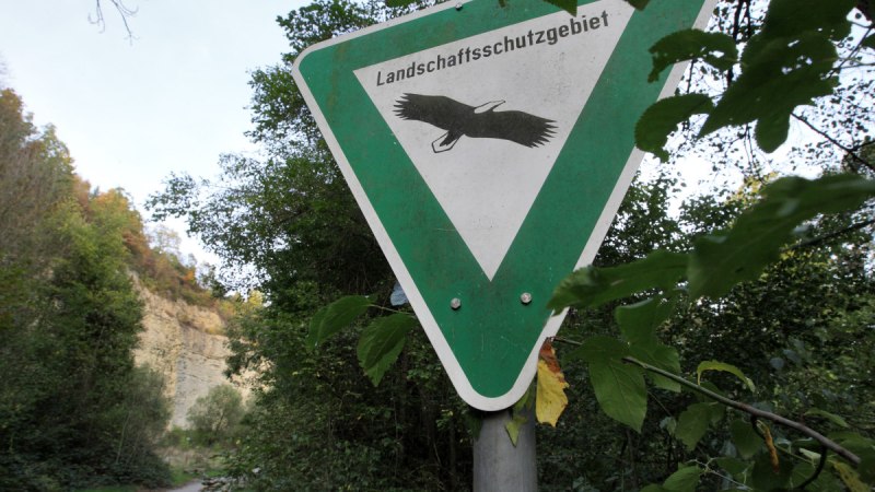 Schild 'Landschaftsschutzgebiet' mit Vogelmotiv, umgeben von Bäumen. Ein Weg führt durch die grüne Landschaft im Hintergrund., © Remstal Tourismus e.V. Schild 'Landschaftsschutzgebiet' mit Vogelmotiv, umgeben von Bäumen. Ein Weg führt durch die grüne Landschaft im Hintergrund., © Remstal Tourismus e.V.